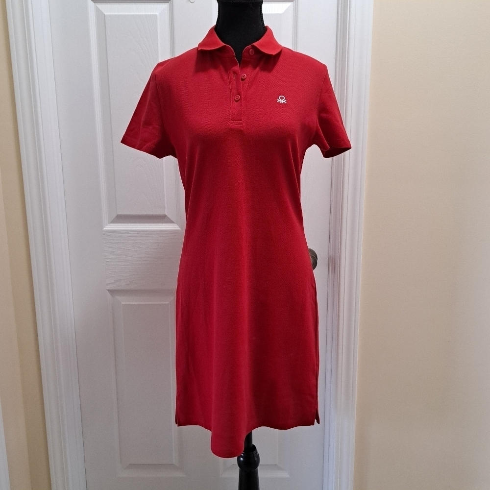 United Colors of Benetton Red Polo Dress Womens Size Small Sporty Stretch Casual